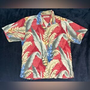 Tommy Bahama Shirt Mens Large Red 100% Silk Hawaiian Camp Aloha Floral Beach